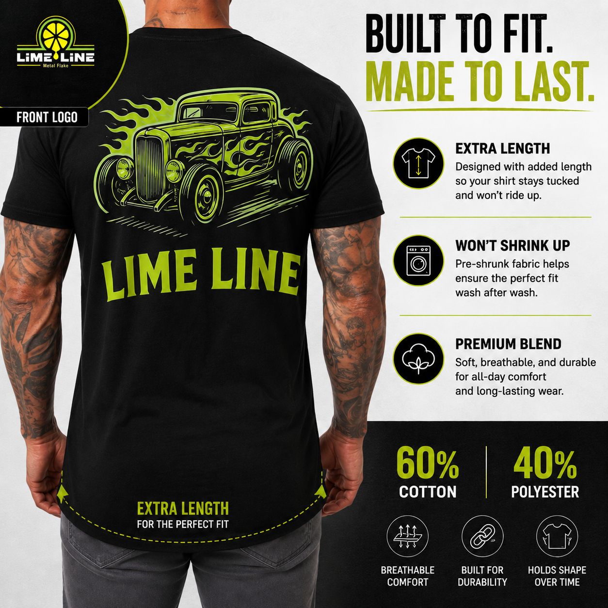 LiME LiNE Extra Long Breatheable T-shirt - Available in 5 Sizes