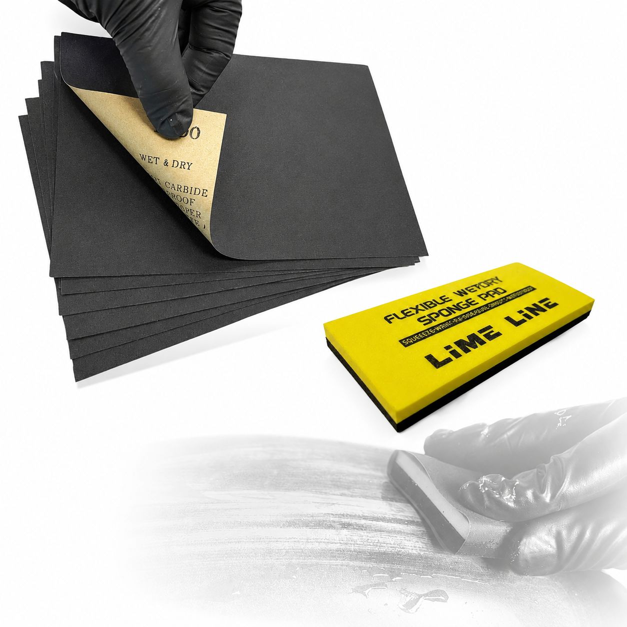 LiME LiNE Automotive Grade Silicon Carbide Wet or Dry Sanding Pad + 100 Sheets Combo