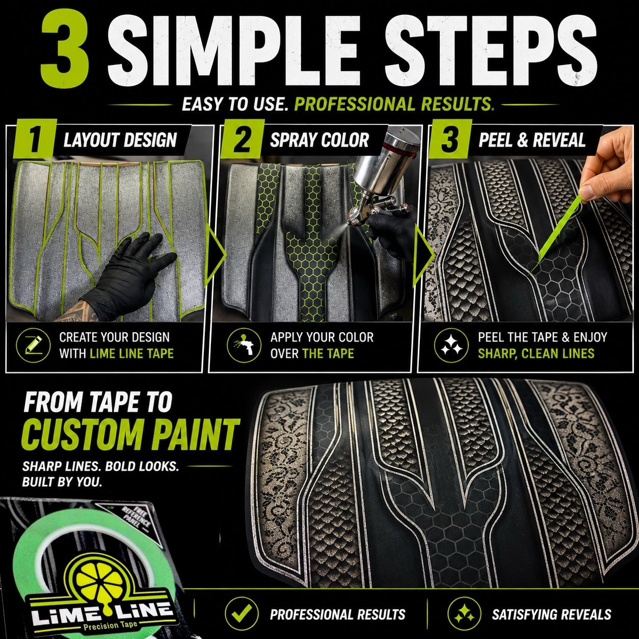 LiME LiNE 1/16” Precision Tape for Pinstriping Custom Designs