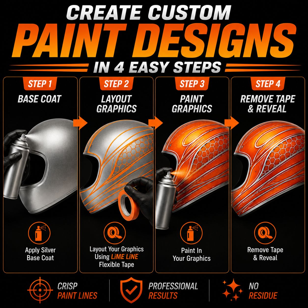 LiME LiNE Flexible Vinyl Fine Line Masking Tape for Automotive Custom Paint, No Residue Orange Pinstriping Tape - 1/4" 1/8" 1/16"