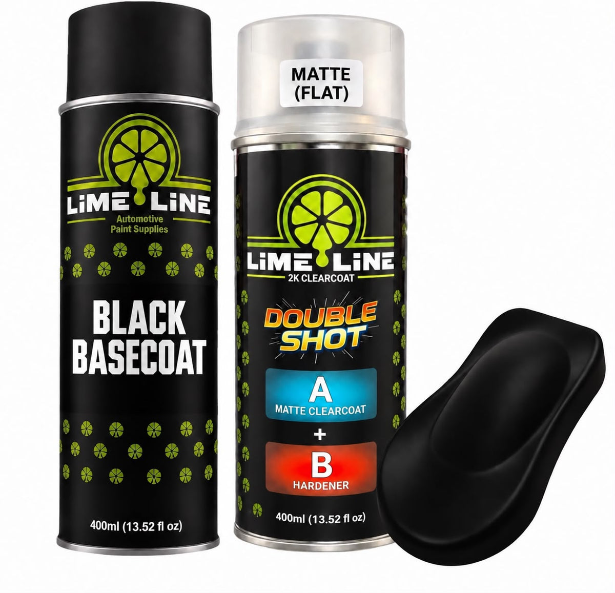 LiME LiNE Automotive Black Basecoat + Double Shot Clearcoat Aerosol Kit - Professional Car Spray Paint