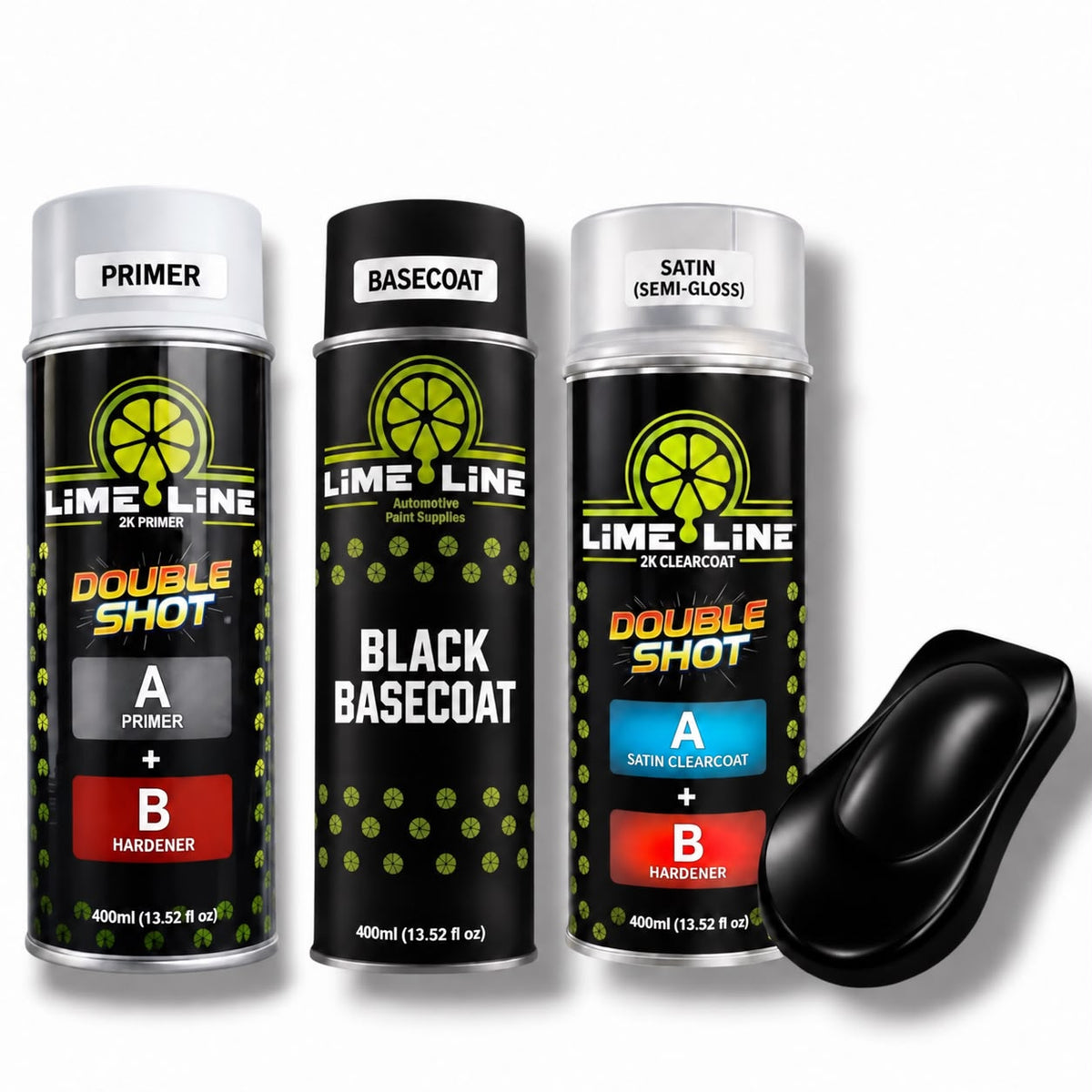LiME LiNE Automotive Black Basecoat + Double Shot Clearcoat Aerosol Kit - Professional Car Spray Paint