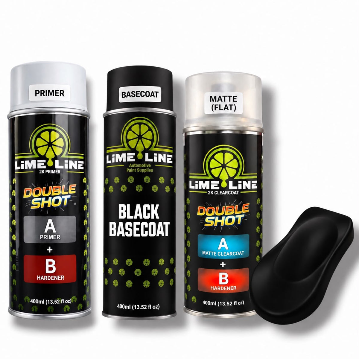 LiME LiNE Automotive Black Basecoat + Double Shot Clearcoat Aerosol Kit - Professional Car Spray Paint