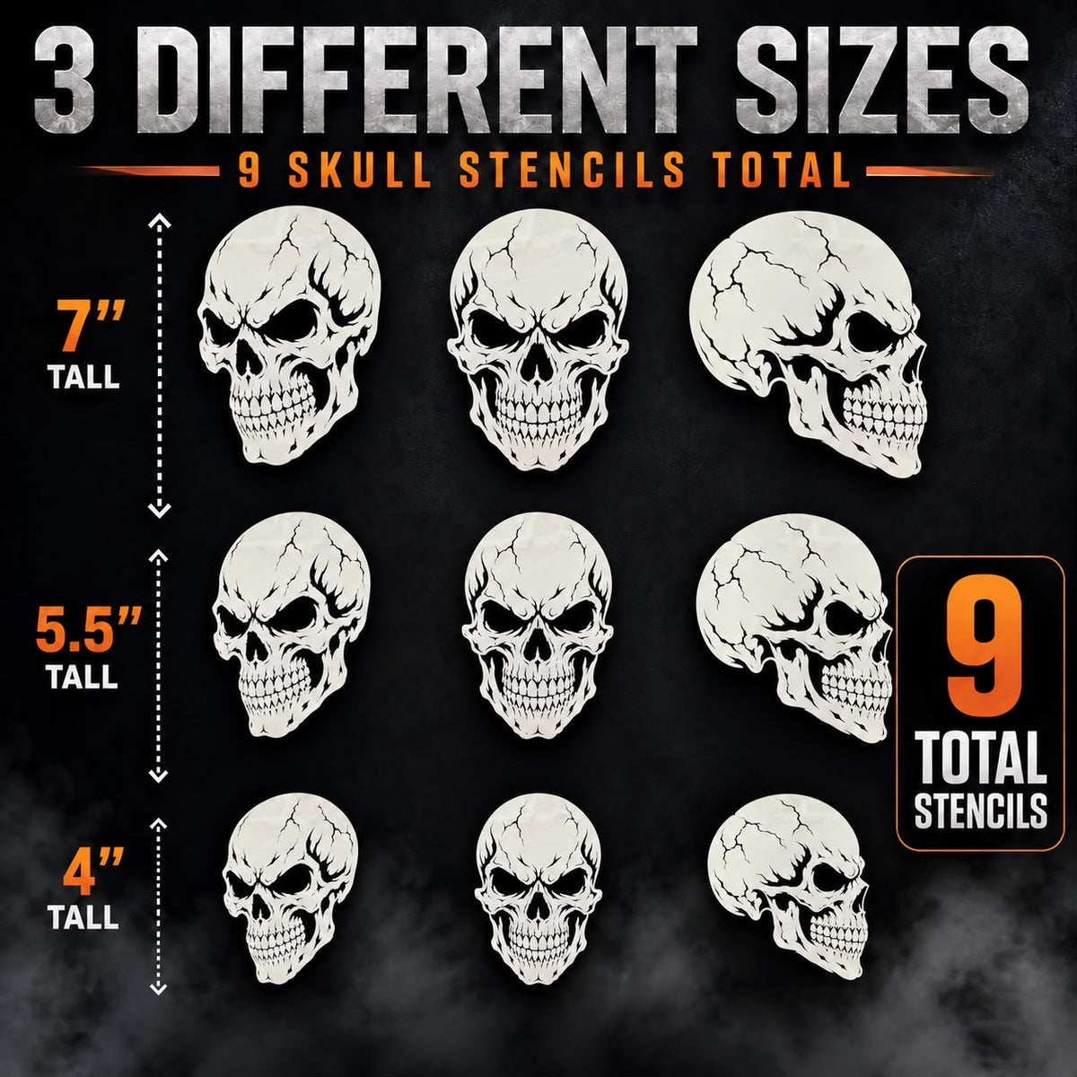 LiME LiNE Realistic Skull Airbrush Stencil Set - 9 Pcs Skull Design Templates