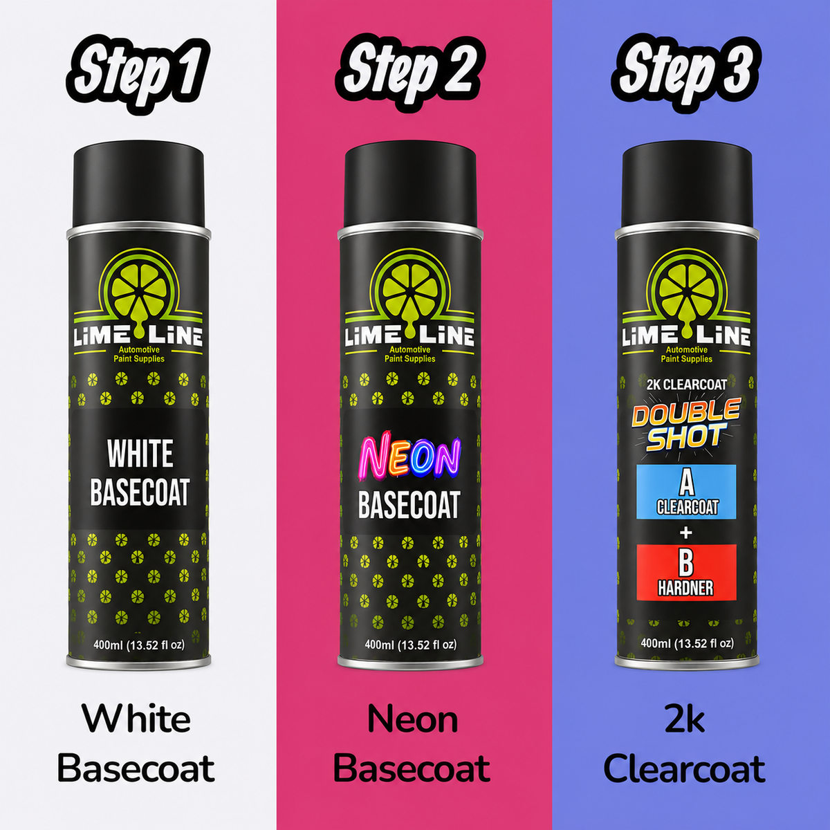 LiME LiNE Automotive Bright 90s Neon Basecoat Aerosols - Fast Drying Spray Paint for Custom Paint & DIY Projects - Must Be Clearcoated