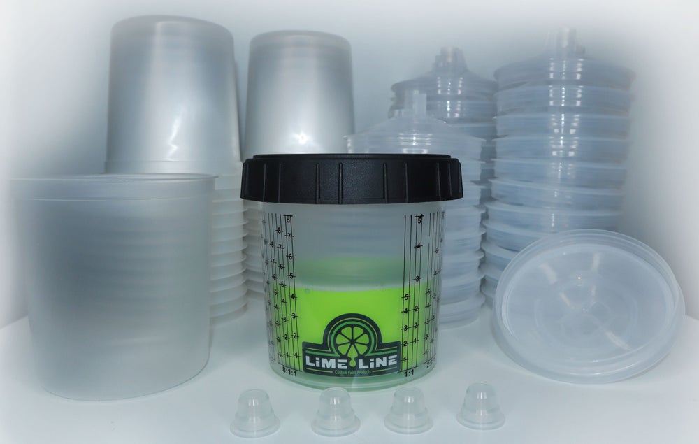 Disposable Paint Spray Gun Cup Liners and Lid System Use the cup system with automotive paint basecoats, clearcoats, topcoats, primers, sealers, urethanes, enamels, and lacquers.